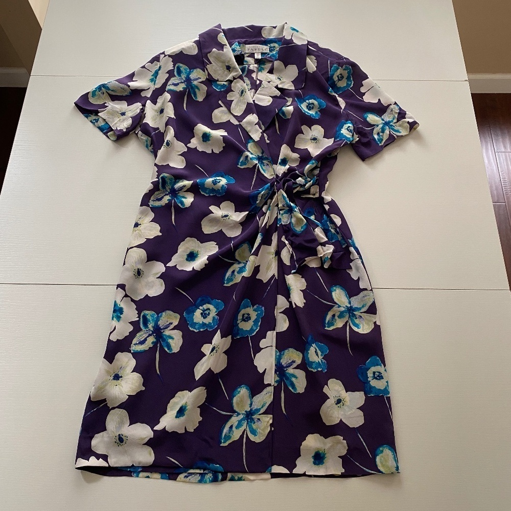 Adrianna Papell Silk V-Neck Floral Wrap Dress Size 10